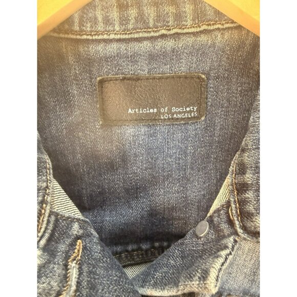 Articles Of Society Distressed Denim Jacket Size Small Raw Hem Blue Jean - Picture 3 of 15